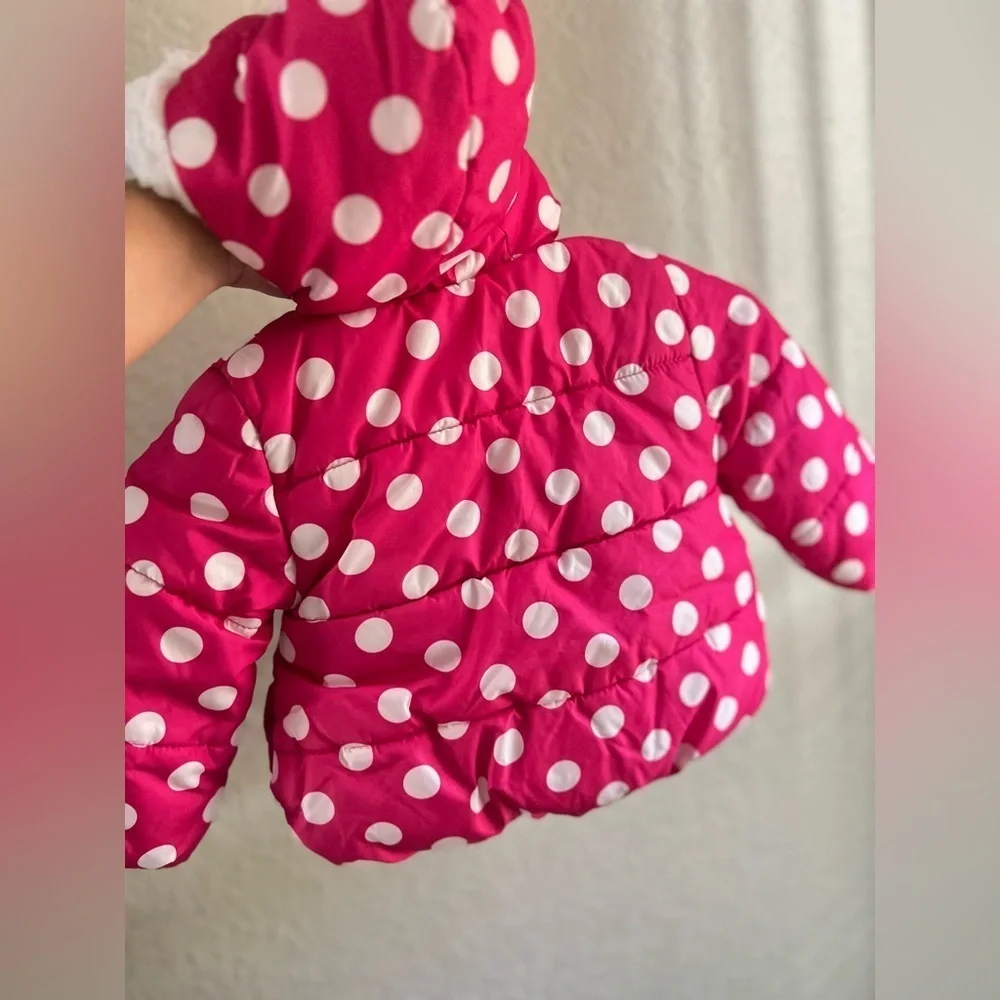 Disney Baby 12-18 Mo Coat Minnie Mouse Polka Dot Puffer Jacket Hoodie like new